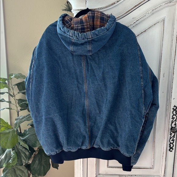 VTG Berne Men's 2XL Blue Denim Jean Bomber Hooded
Flannel Lined Jacket Coat - Picture 2 of 10